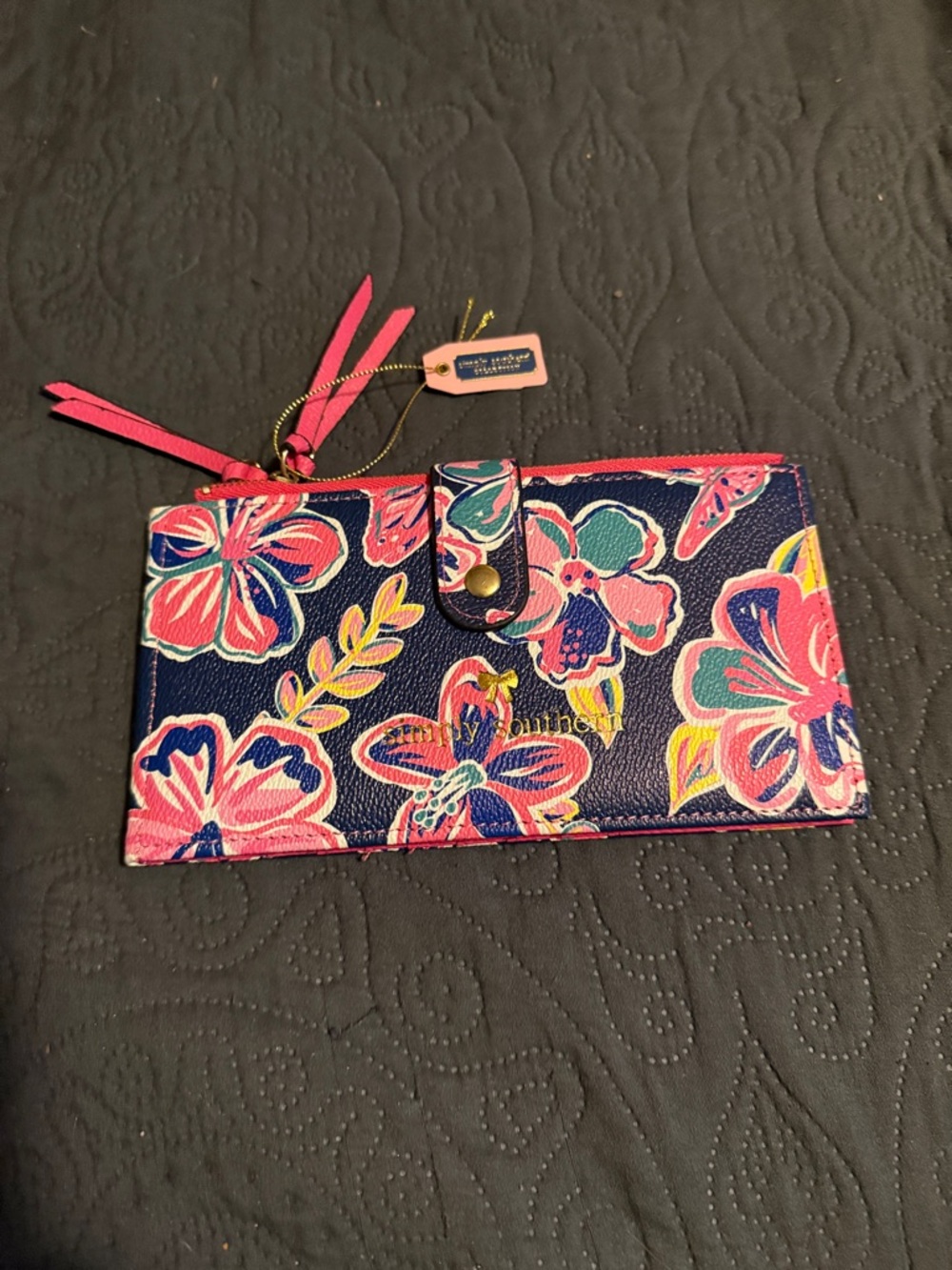 Simply Southern Hot Pink Floral Accent Wristlet Wallet